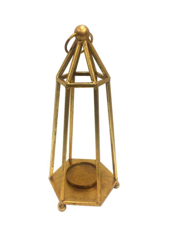 FJ70327 -  Gold Geometric Metal Wired Decor Lantern Candle Holder 16"