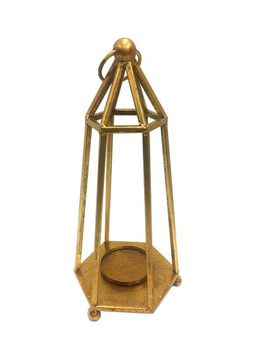 FJ70327 -  Gold Geometric Metal Wired Decor Lantern Candle Holder 16"