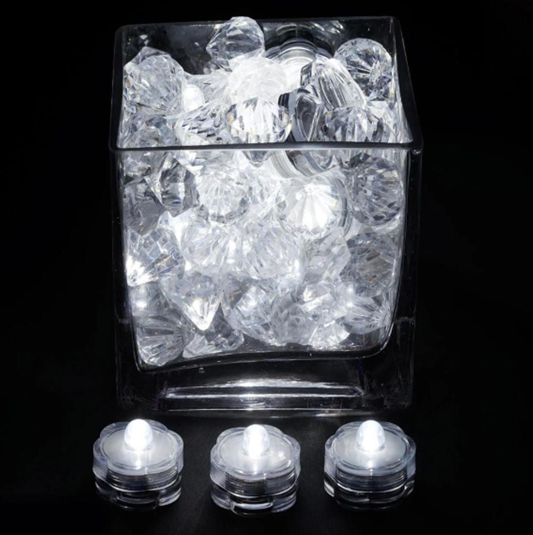 LED005 WT - 12 Pack | White Waterproof Battery Operated Submersible Led Lights Centerpieces