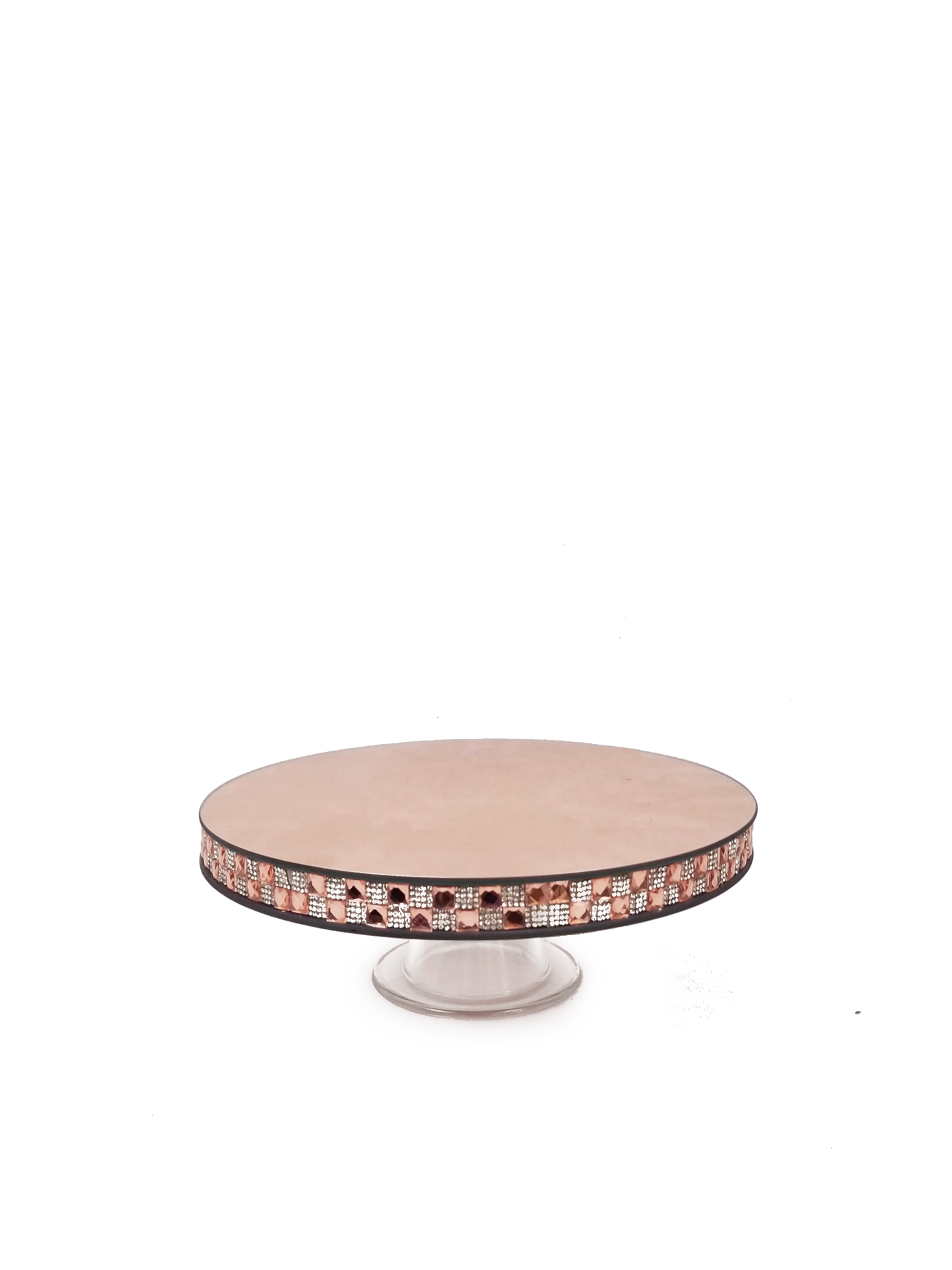 145656  RGD - Rose Gold Round Mirror Cake Stand with Base 12"