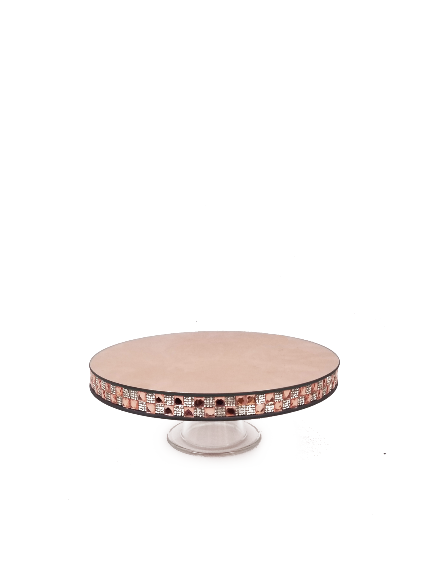 145656  RGD - Rose Gold Round Mirror Cake Stand with Base 12"