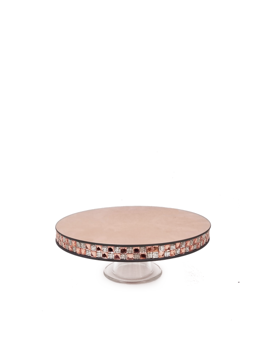 145656  RGD - Rose Gold Round Mirror Cake Stand with Base 12"
