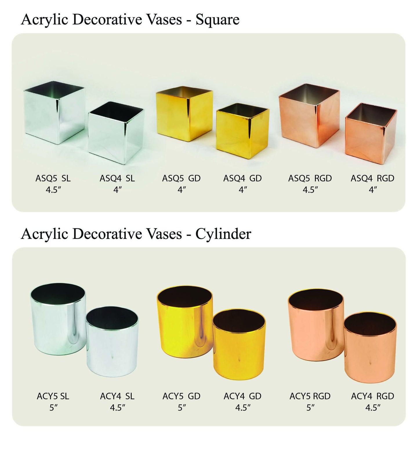 ACY5 RGD - 5" Rose Gold Square Acrylic Decorative Vase