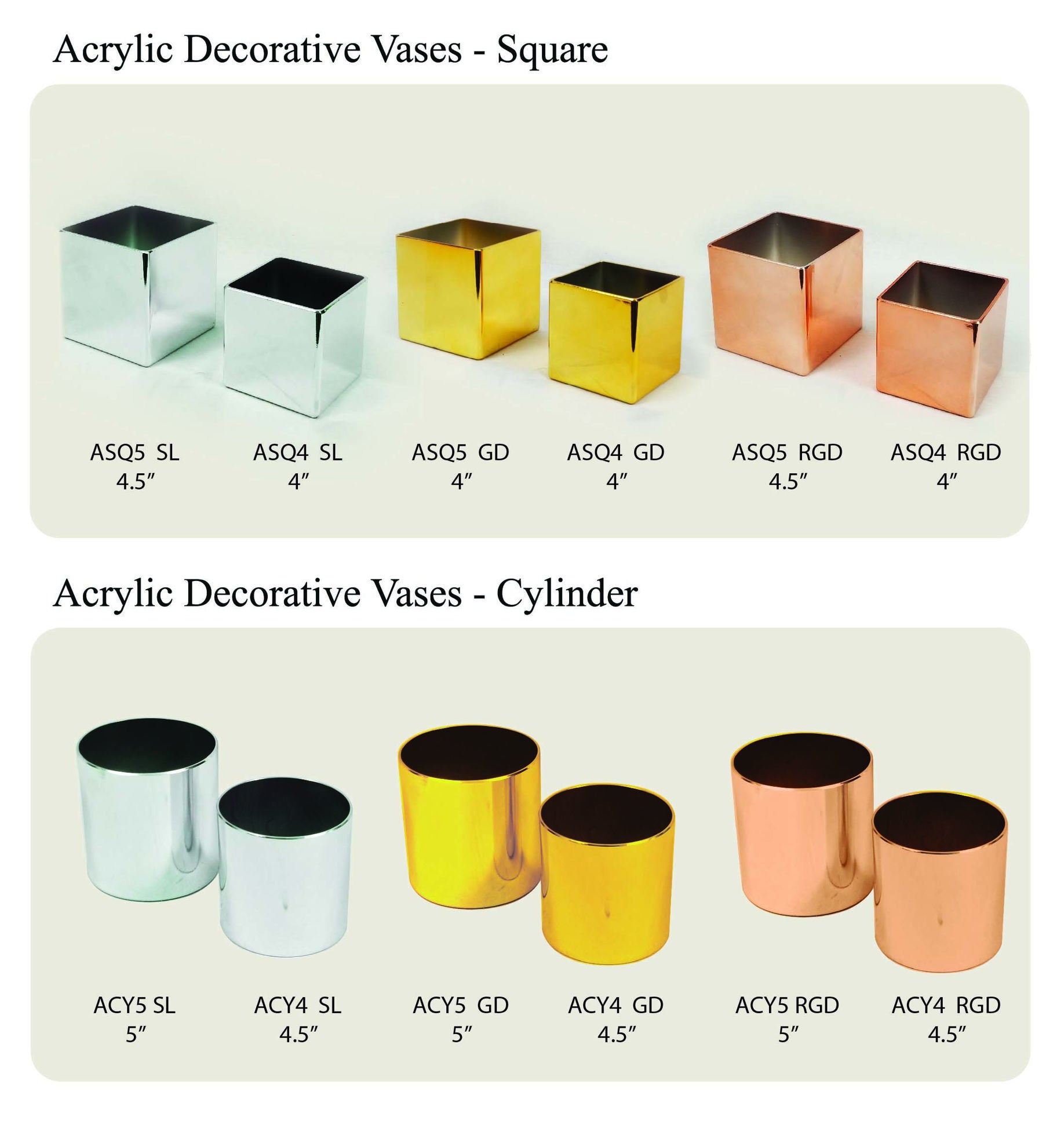 ACY5 RGD - 5" Rose Gold Square Acrylic Decorative Vase