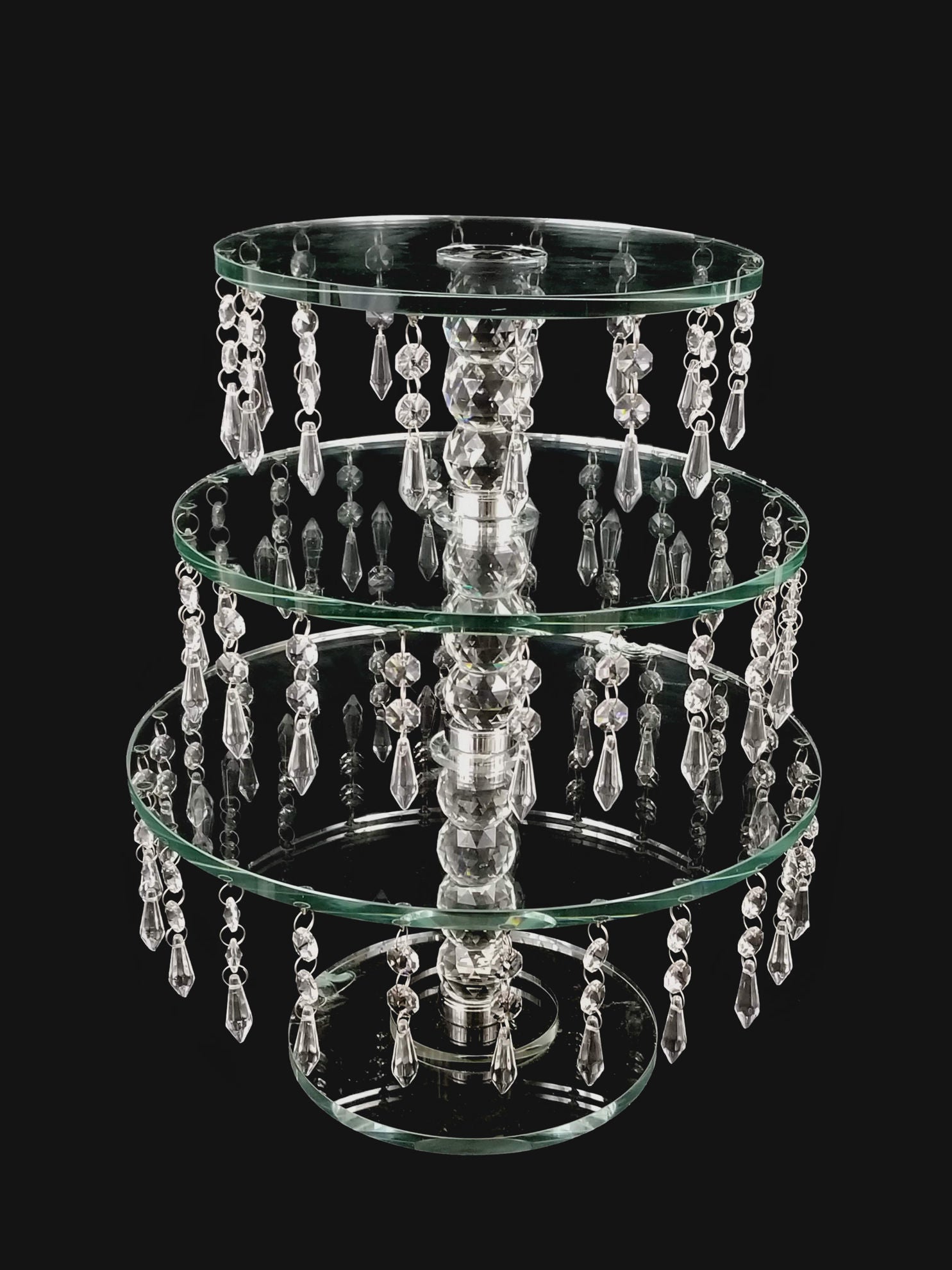 CS144 - 18" Tall 3 Tier Crystal Stand with Hanging Crystals