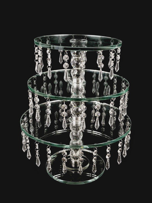 CS144 - 18" Tall 3 Tier Crystal Stand with Hanging Crystals