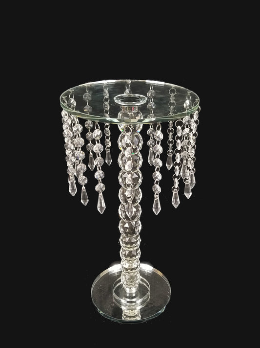 CH6475 - 16" Tall Rounded Crystal Stand with Hanging Crystal