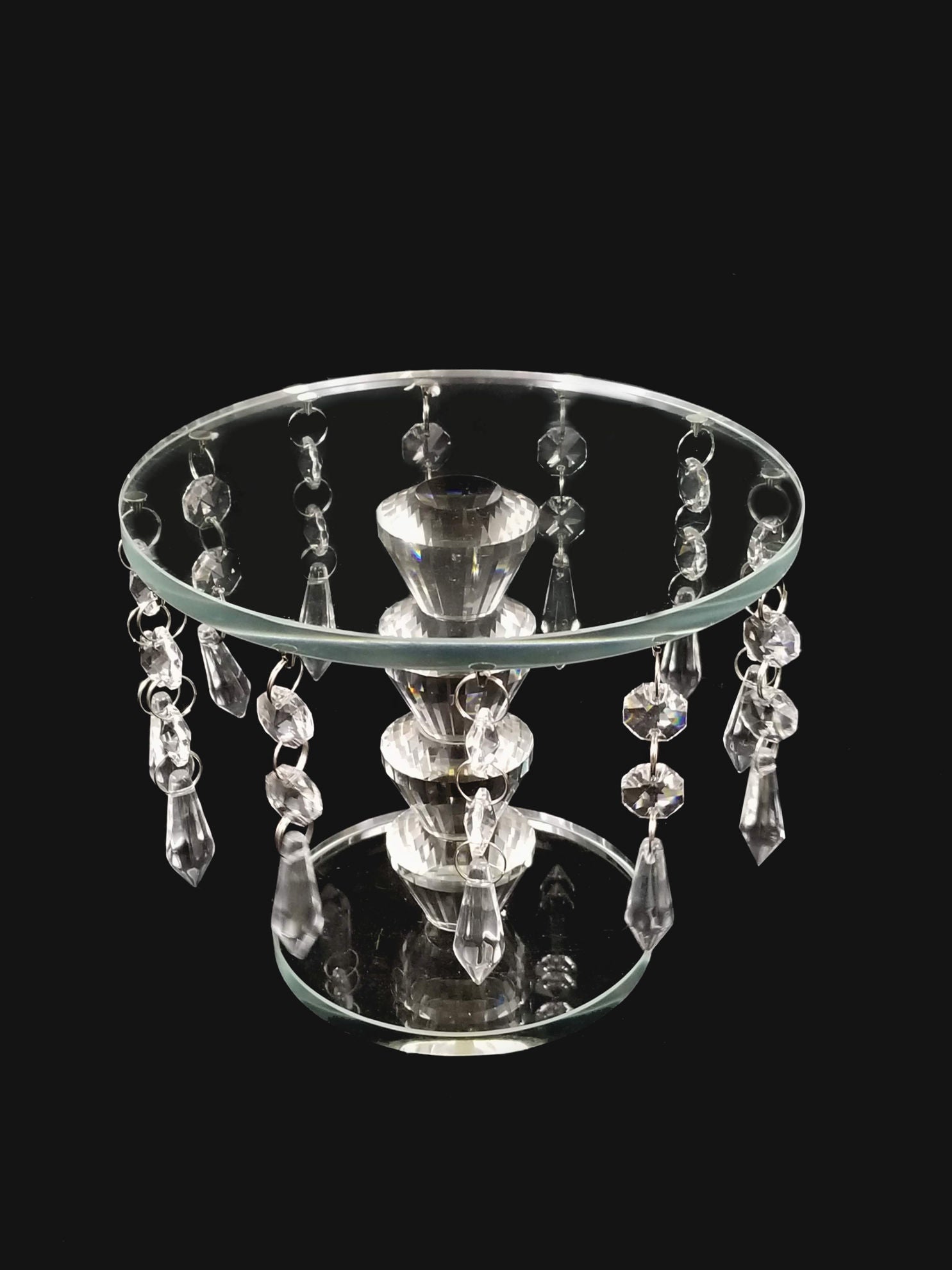 CS8644 - 7" Tall Rounded Crystal Stand with Hanging Crystal