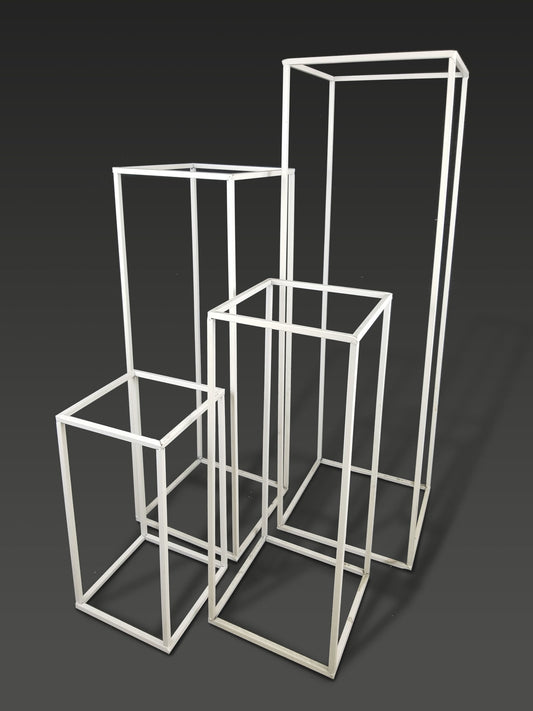BJ1569  WT - Set of 4 White Wedding Wire Metal Column Pillar - Geometric Centerpiece