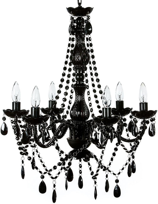 6005-6Black - Black 6 Arms Chandelier with Beaded Crystals - 23" x 21"