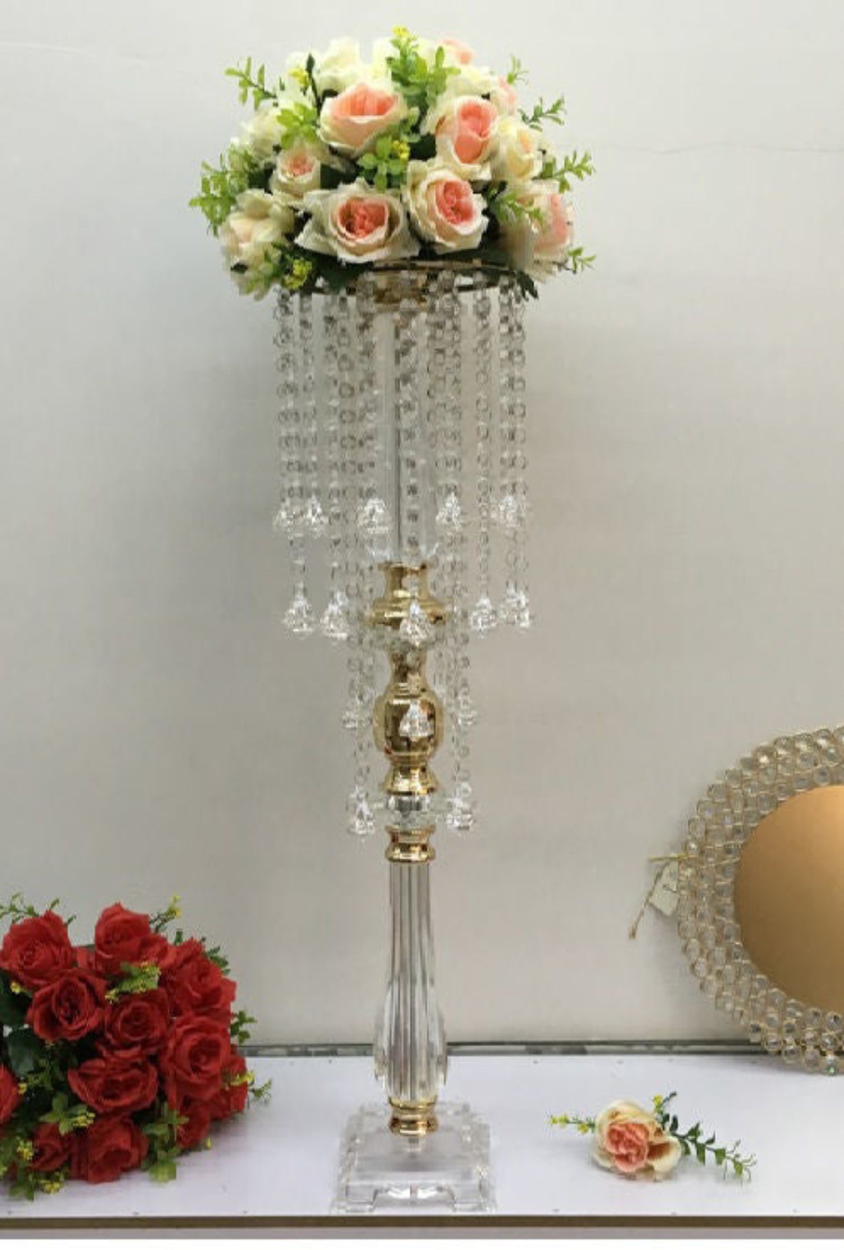 Assorted Gold Risers 9056GD Clear Acrylic Gold flower Risers with Crystal – LA Event Decor ...