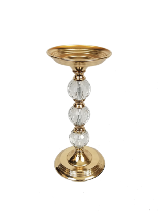 Picture of F542-3G - Gold Metallic Pillar Flower and cadle Stand With Clear Crystal Ball 14"