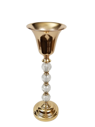 Picture of F509 GD - Gold Metallic Pillar Flower Stand and Goblet With Clear Crystal Balls 24"