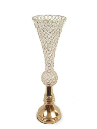 Picture of MG748989 GD - Gold Crystal Trumpet Vase For Flowers 25.5"