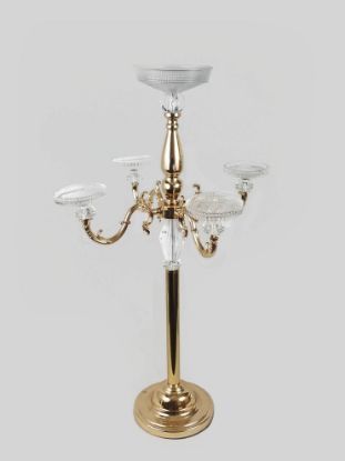 Picture of D9511 Gold -  Metal Candelabra with Acrylic 4 Arms  and 1 Center Candle Holder 32"