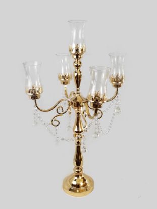 Picture of HX60064 4+1 - Gold Metal Candelabra 4 Glass Candle Hollder Arms + 1 Candle Holder Head 38"