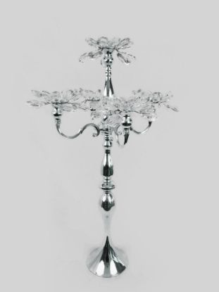 Picture of CH5455 Silver - Tall 5 Arm Gold Crystal Flower Head Metal Candelabra Candle Holder