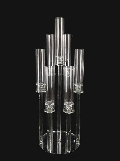 Picture of CCH0220-7 - 7 Head Candlestick Holders  with Hurricane Tubes Wedding Table Centerpiece 36.5"