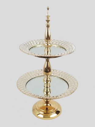 Picture of CH7011 GD - 2 Tier Gold Premium Metal and Mirror Top Cupcake Stand with Embedded Crystals