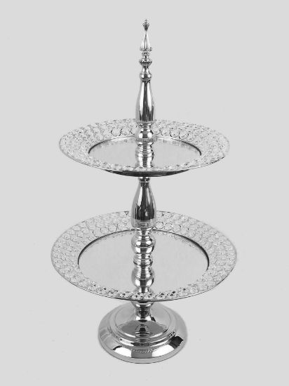 Picture of CH7011 SL - 2 Tier Silver Premium Metal and Mirror Top Cupcake Stand with Embedded Crystals