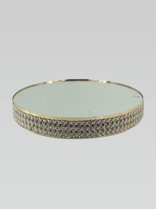 Picture of CK5443 Gd - 24.5" Gold Crystal Beaded Metal Riser Cake Stand with Glass Top