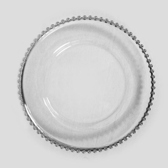 Picture of 188227 SL - 13" Round Silver  Beaded Rimmed Acrylic Charger Plates