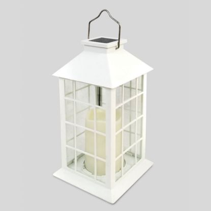 Picture of 2630 - 11" Tall White Plastic Lantern and Grid Panels With LED Candle