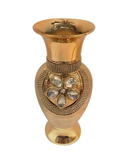Picture of 447-3U - Gold Vase Elegant Ceramic with Crystal Detail 12"
