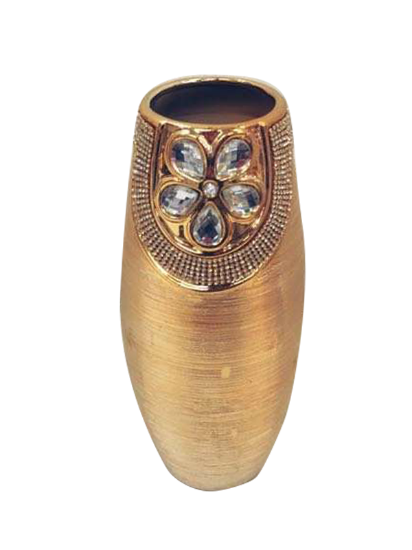 Picture of 435-2U - Gold Vase Elegant Ceramic with Crystal Detail 14"
