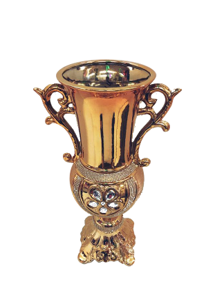 Picture of 686-1U - Gold Vase Elegant Ceramic Swirl Handles  with Crystal Detail 22"