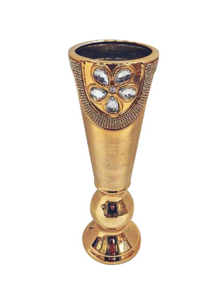 Picture of 404-1U - Gold Vase Elegant Ceramic with Crystal Detail 16"