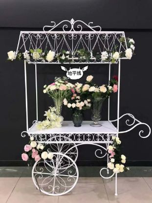 Picture of 6' Tall White Candy and Flower Metal Cart Decor Dessert Table