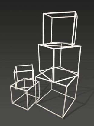 Picture of BJ1550 WT - Set of 5 White Wedding Wire Metal Column Cube - Geometric Centerpiece