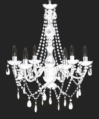 Picture of 6005-6White -  White 6 Arms Chandelier with Beaded Crystals - 23" x 21"