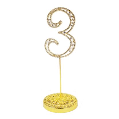 Picture of Number 3 Gold Rhinestone Crystal Metal Cake Topper  3-3/4-Inch