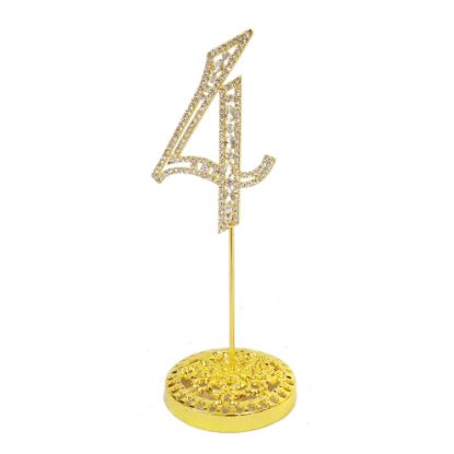 Picture of Number 4 Gold Rhinestone Crystal Metal Cake Topper  3-3/4-Inch