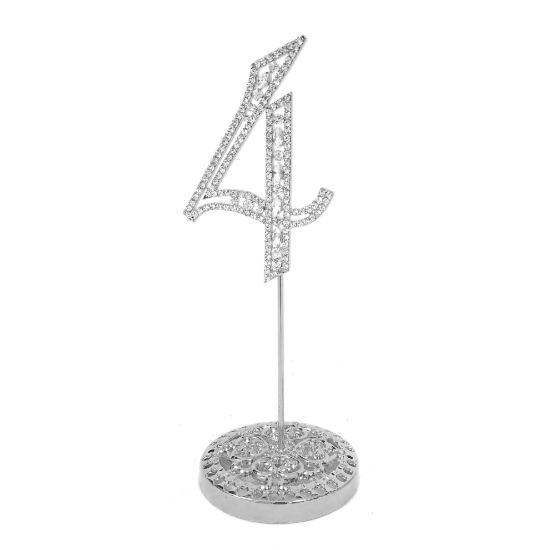 Picture of Number 4 Silver Rhinestone Crystal Metal Cake Topper  3-3/4-Inch