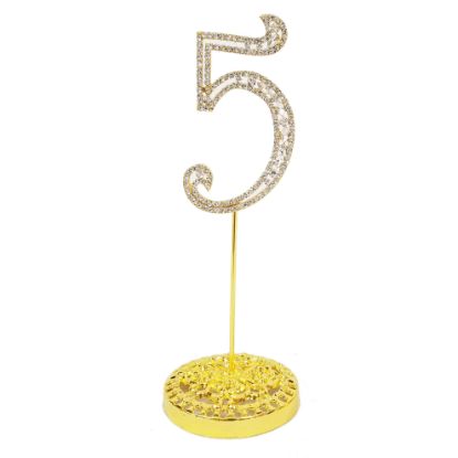 Picture of Number 5 Gold Rhinestone Crystal Metal Cake Topper  3-3/4-Inch