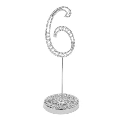 Picture of Number 6 Silver Rhinestone Crystal Metal Cake Topper  3-3/4-Inch