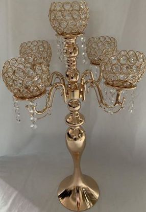 Picture of 9358-1G Gold Crystal Candle Holder 5 Heads